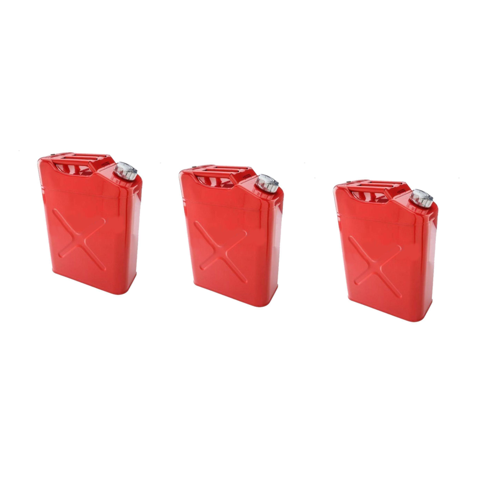 (3) 20L 5 Gallon Steel Fuel Gasoline Petrol Diesel Water Jerry Can Tank Container Backup Storage Gasoline Metal Cans Spout Storage Fuel Petrol Diesel 3702391965971