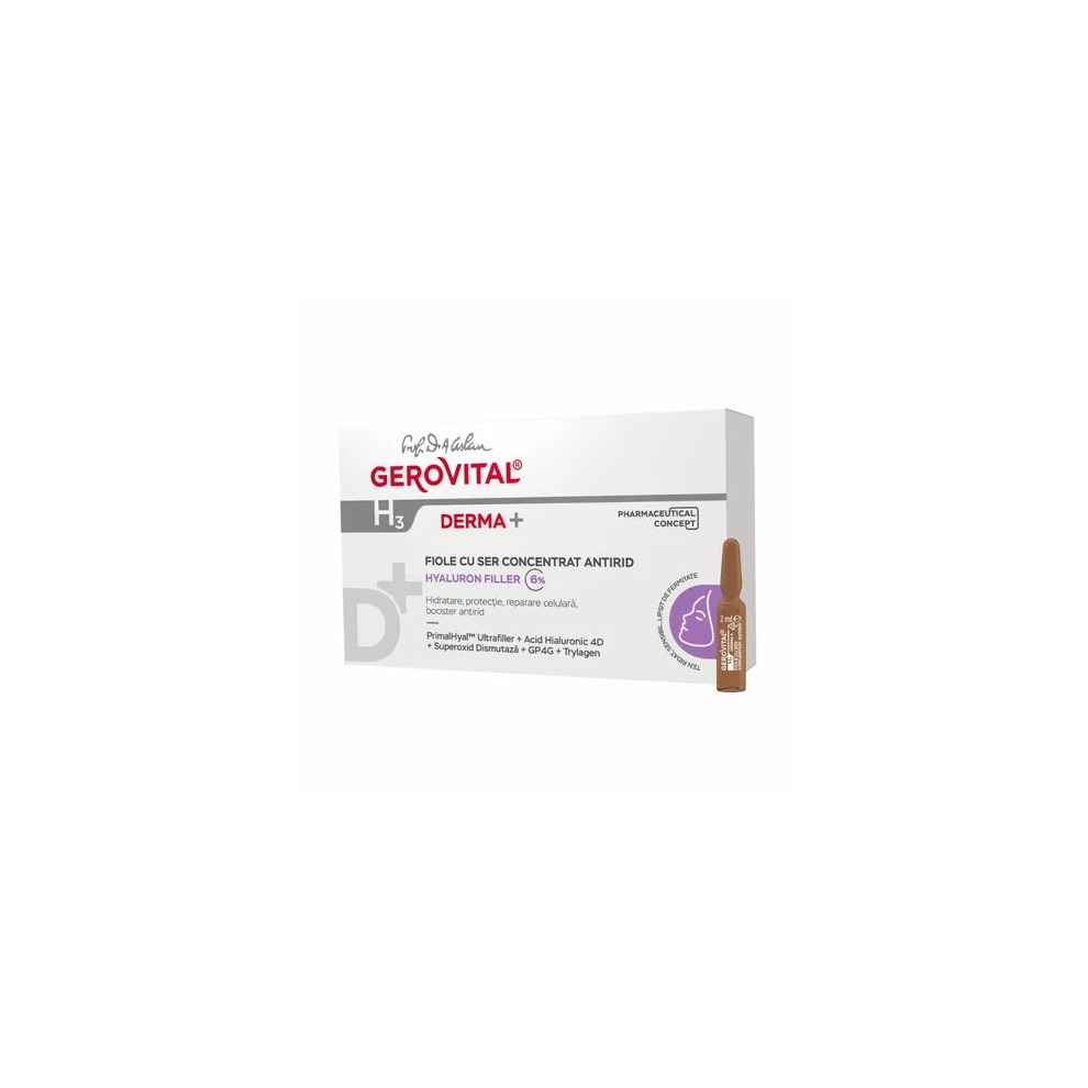 Farmec Ampoules With Anti-Wrinkle Serum Gerovital H3 Derma+, 10 X 2 Ml,