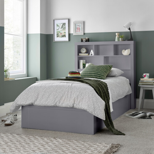 Bedmaster Oscar Grey Wooden Bookcase Ottoman Storage Bed Single 1