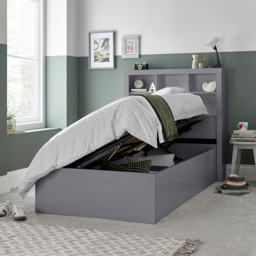 Bedmaster Oscar Grey Wooden Bookcase Ottoman Storage Bed Single 2