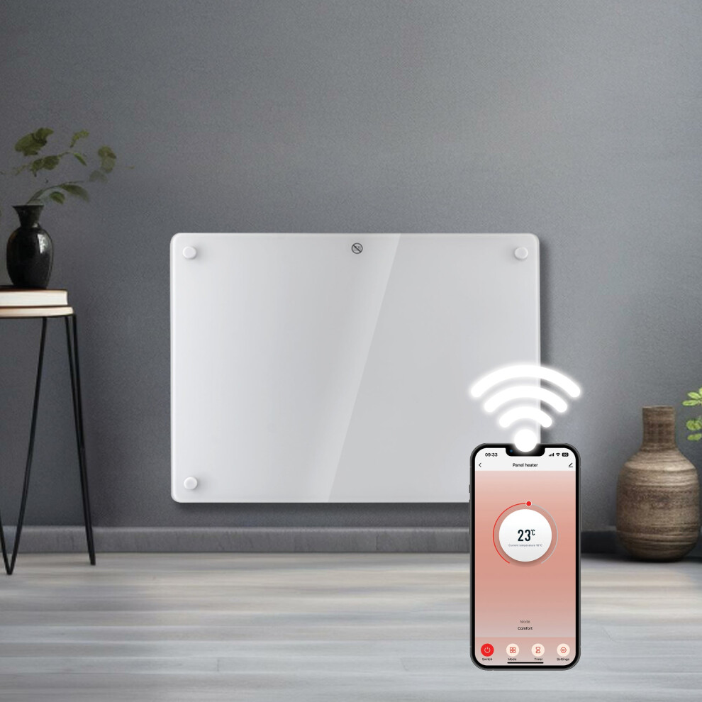 Futura 1000W White Glass Electric Panel Heater - Wifi Wall Mounted - 55cm Width - Image 4