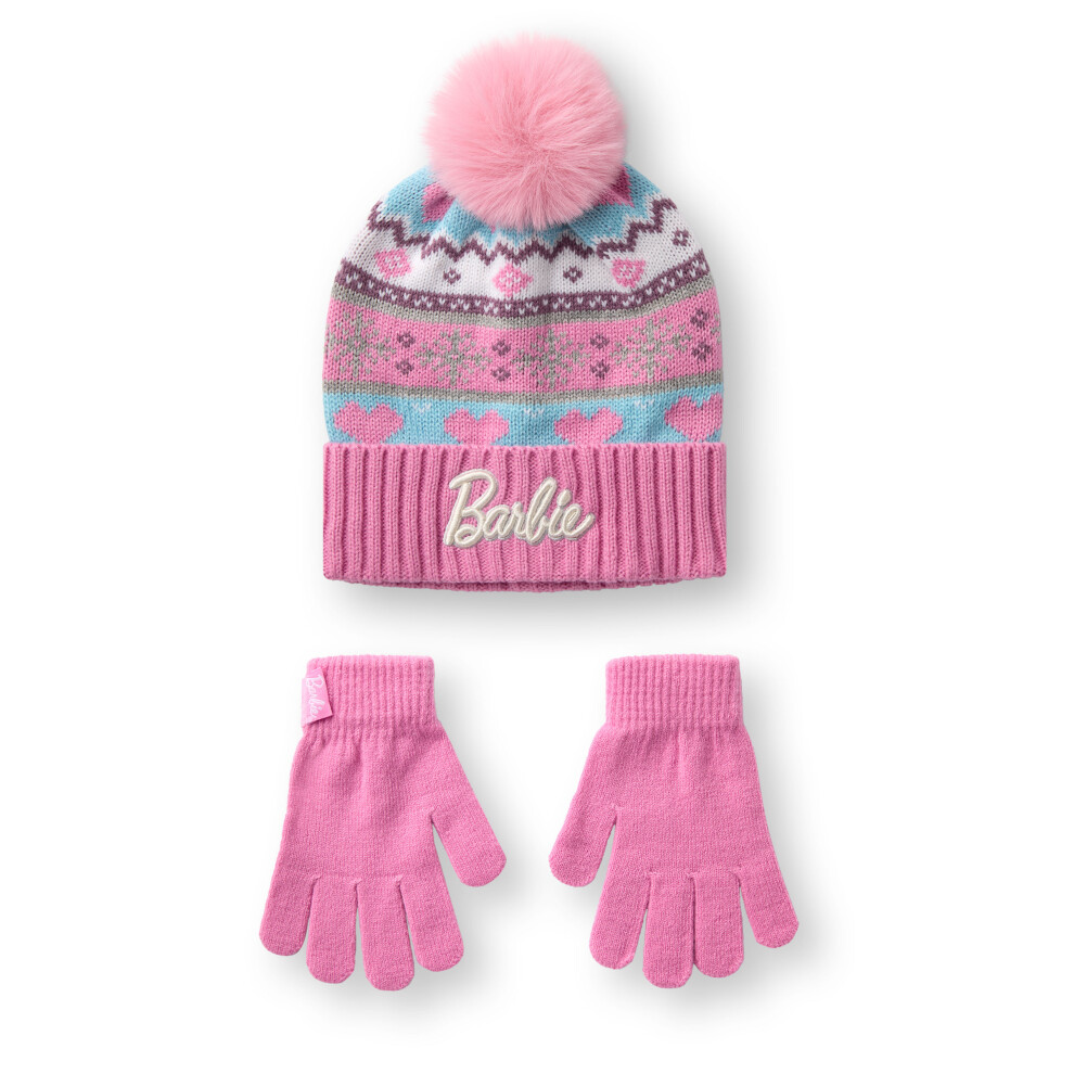 New Barbie Girls Beanie And Gloves Set (S ) Pink