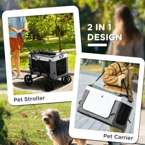PawHut PawHut Foldable Pet Stroller w/ Detachable Carrier, Soft Padding - Grey 1