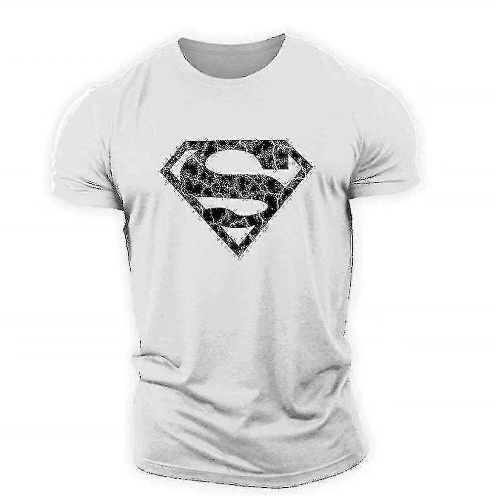 (L, White) Superman Vascular Gym Training Top Short Sleeve T-shirt-e-image-OPC-PFNV67R-NEW