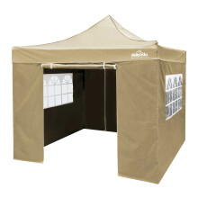 Premium 2x2m Pop-Up Gazebo & Side Walls, Water Resistant with Carry Bag, Stakes & Weight Bags - Beige - DG160