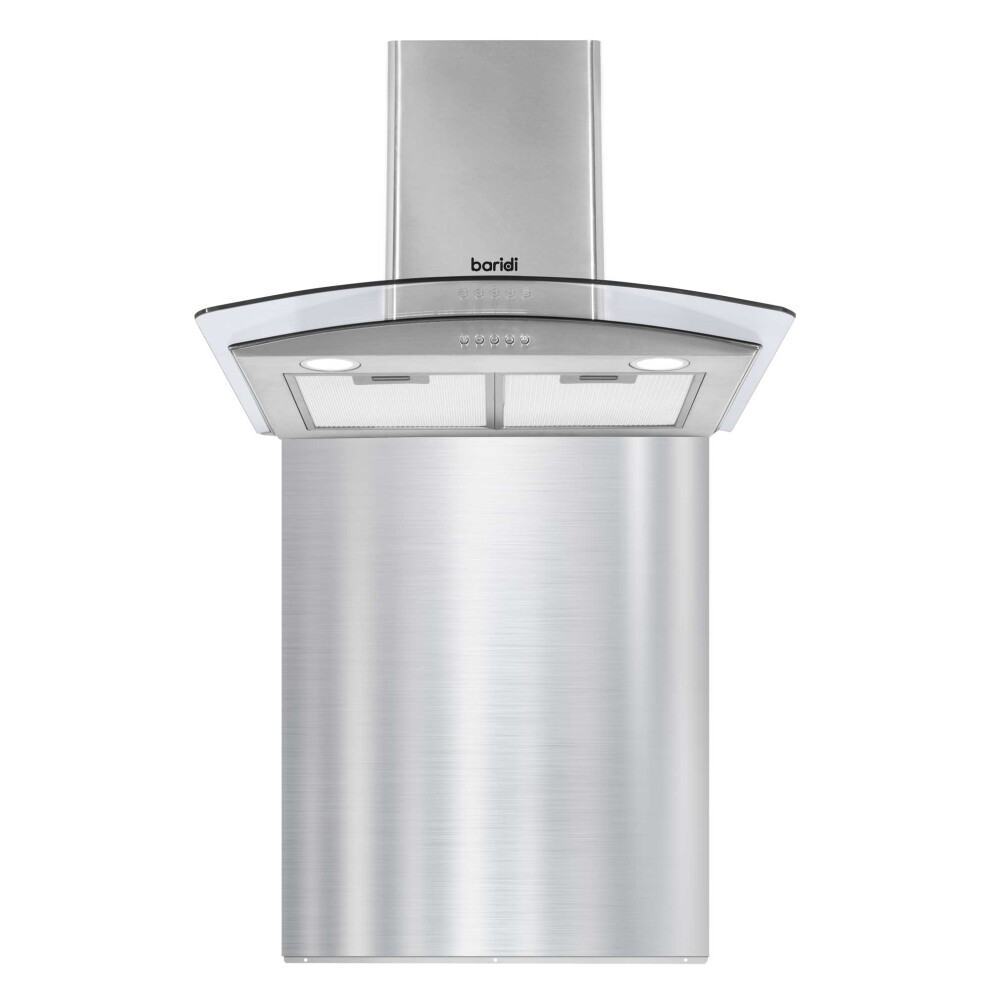 Baridi 60cm Curved Glass Cooker Hood with Carbon Filters & Splashback, Stainless Steel - DH208