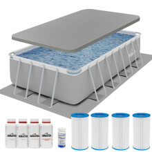 Deluxe Steel Frame Swimming Pool with Filter Pump 18ft, Top Cover, Ground Sheet, Additional Filters & Starter Kit