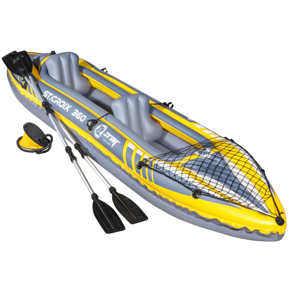 Inflatable 2-Person Kayak/Canoe Set with Pump, Carry Bag & 2 Oars - Blue/Yellow/White