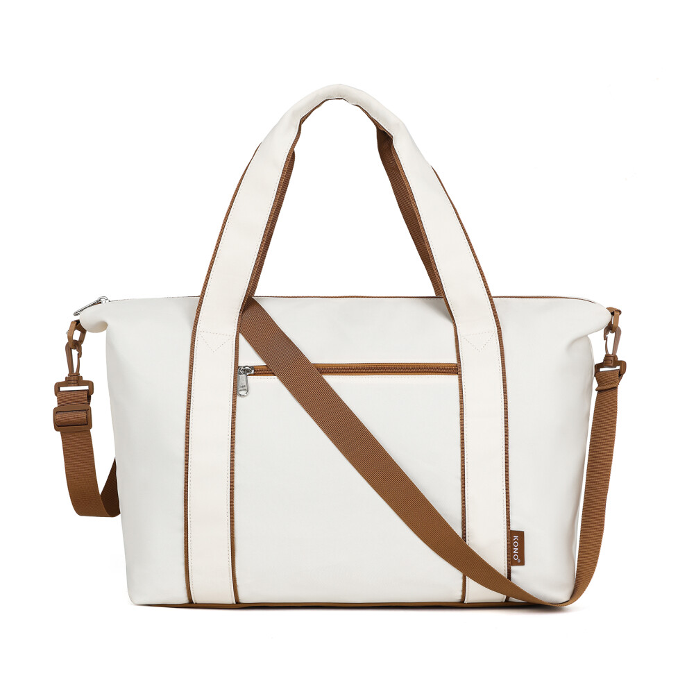 (Beige) 28L Foldable Duffel Tote Bag Sport Bag Travel Bag