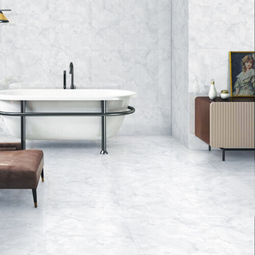 Living And Home 48Pcs Square 3D Stone Effect Marble Self Adhesive PVC Floor Tiles Waterproof, Light Grey 1