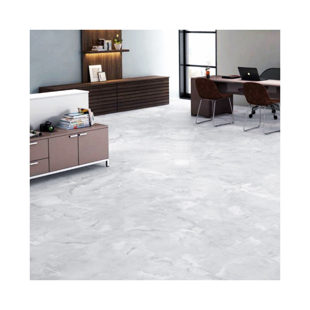 48Pcs Square 3D Stone Effect Marble Self Adhesive PVC Floor Tiles Waterproof, Light Grey