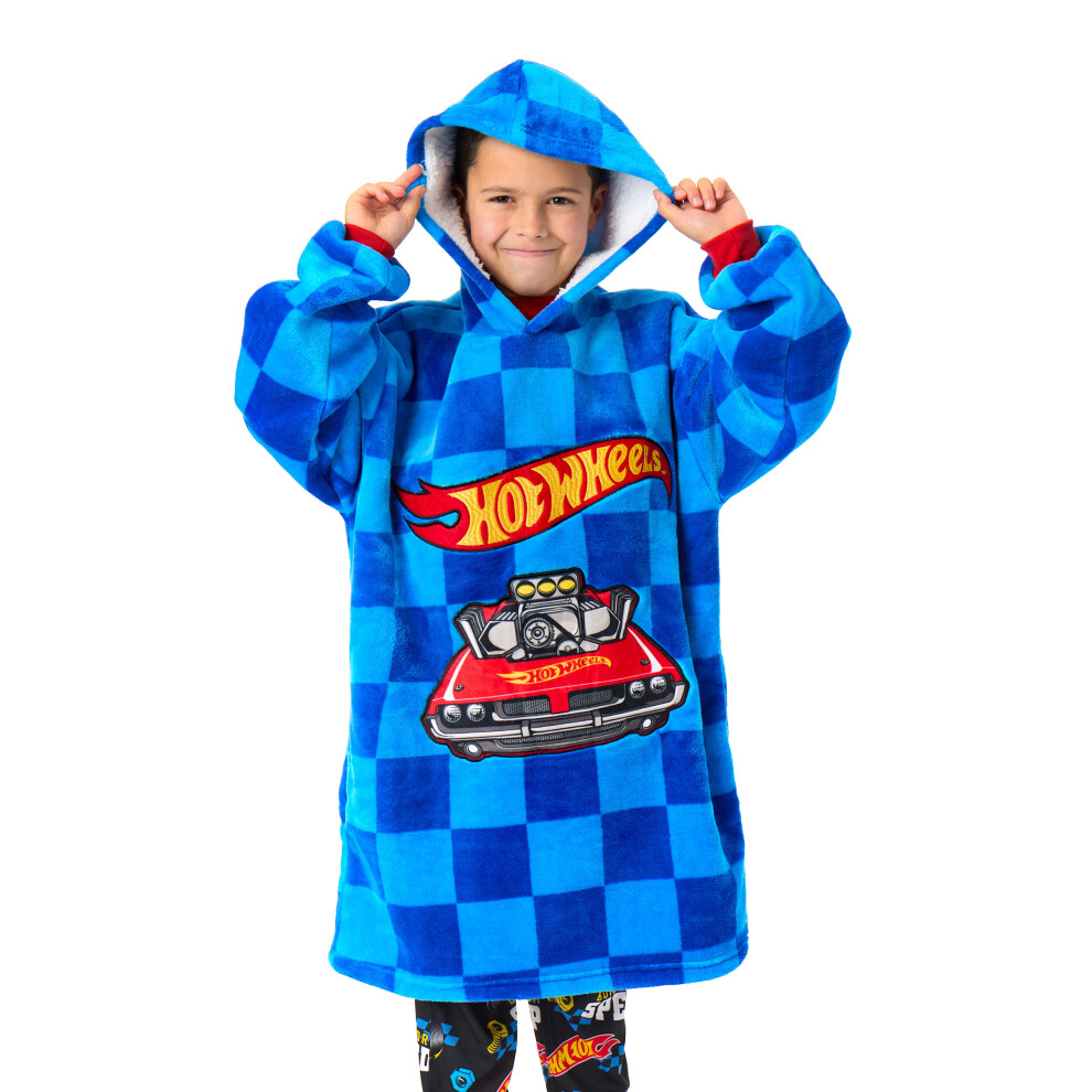 (6-8 Years) Hot Wheels Blanket Hoodie (Boys Blue)