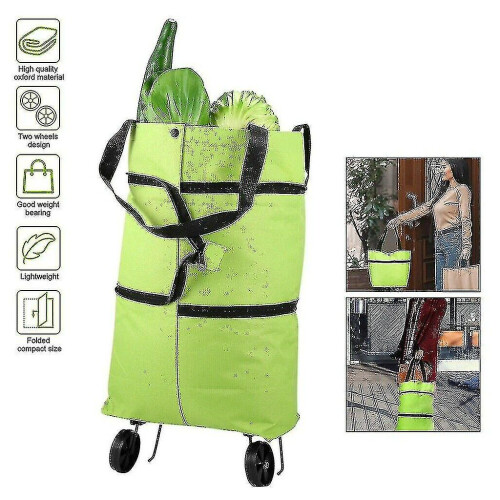 2 In 1 Foldable Shopping Cart Bag with 2 Wheels 2