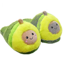 Cute Smile Face Avocado Plush Toy Indoor Slippers Cartoon Avocado Bedroom Floor Shoes for Girl Women Winter Keep Warm Slippers -n
