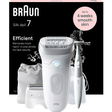 Braun Silk-épil 7 Epilator White - Cordless, 40 Tweezers, 40-Minute Run Time, 8 Attachments, Waterproof with Massage Cap for Comfortable Hair Removal