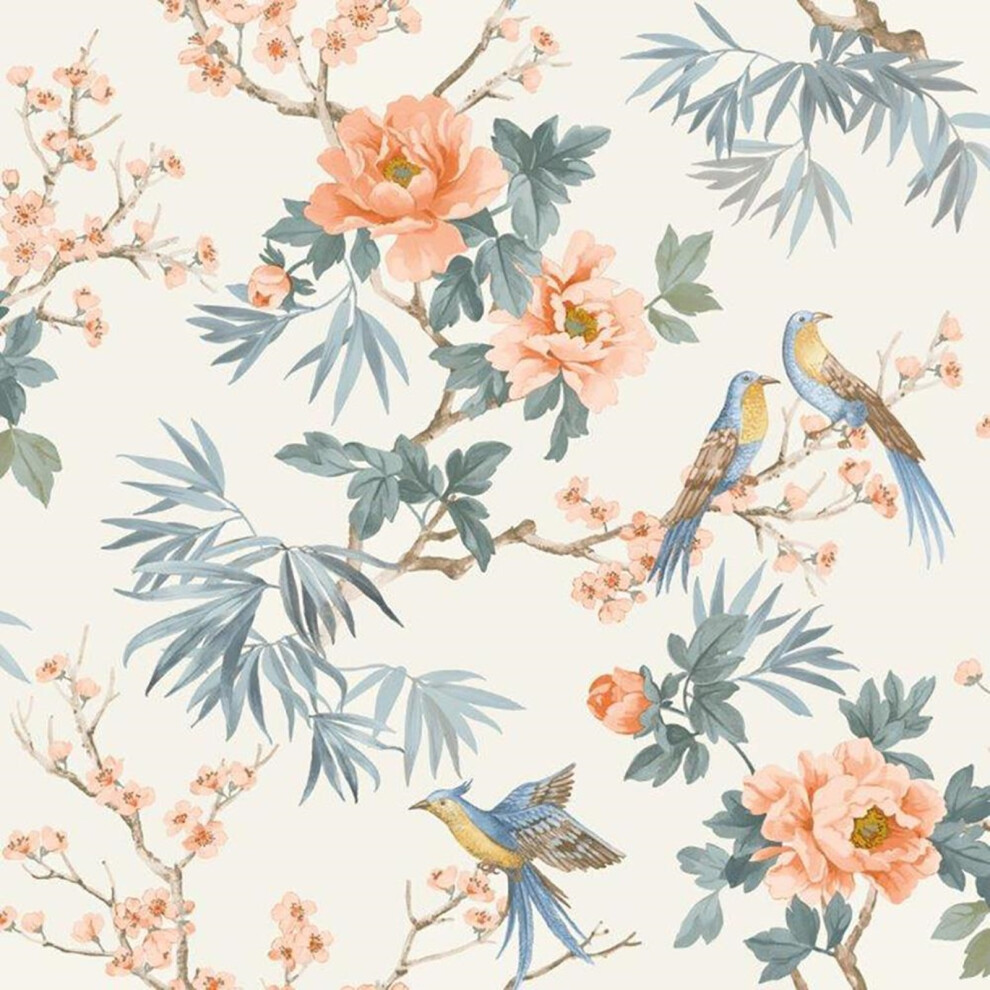 (Pink 260561) Elegant Home Chinoiserie Exotic Birds Floral Leaf Flowers Leaves Wallpaper 5901638013934