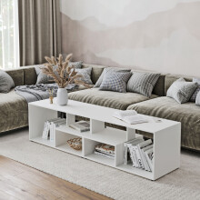 (White) 160cm Large Shelby Abstract Double Coffee Table with Storage Shelves TV Stand