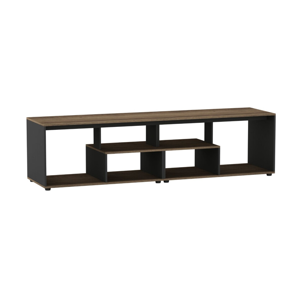 (Dark Oak/Black) 160cm Large Shelby Abstract Double Coffee Table with Storage Shelves TV Stand