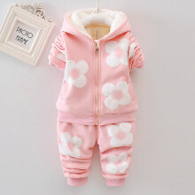 (24M, Pink) Baby Girls Flower Cartoon Thickk Woolen Autumn Winter Hoodied Jacket Coat Pants Clothing Set Children Kids Warm Clothes Suits