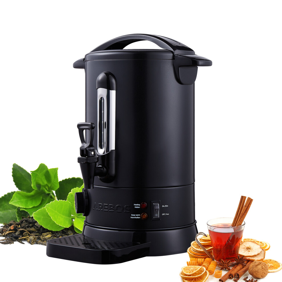 AREBOS Catering Urn | Mulled Wine Cooker 950 W | Hot Drink Dispenser 6.8 L with Drip Tray | Outlet Tap | Thermostat and Overheating Protection | Black