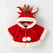 (12M(Size80), Blue) 4 Colors Cute Christmas Elk Plush Baby Jacket Autumn Winter Warm Hooded Infant Girls Coat Princess Cloak Baby Girl Clothes 0-24m