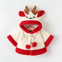(18M(Size90), As the picture) 4 Colors Cute Christmas Elk Plush Baby Jacket Autumn Winter Warm Hooded Infant Girls Coat Princess Cloak Baby Girl Clothes 0-24m