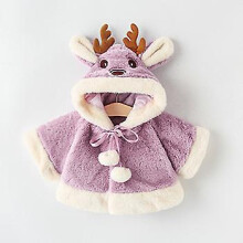 (18M(Size90), Black) 4 Colors Cute Christmas Elk Plush Baby Jacket Autumn Winter Warm Hooded Infant Girls Coat Princess Cloak Baby Girl Clothes 0-24m