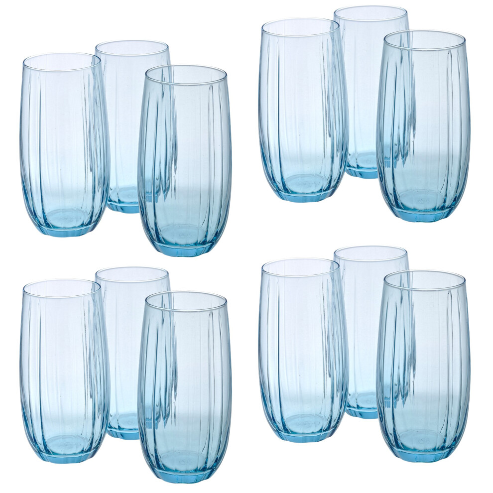 (12 Pcs Light Blue 500ml) Linka Coloured Glasses Tall & Short Cocktail Tumblers