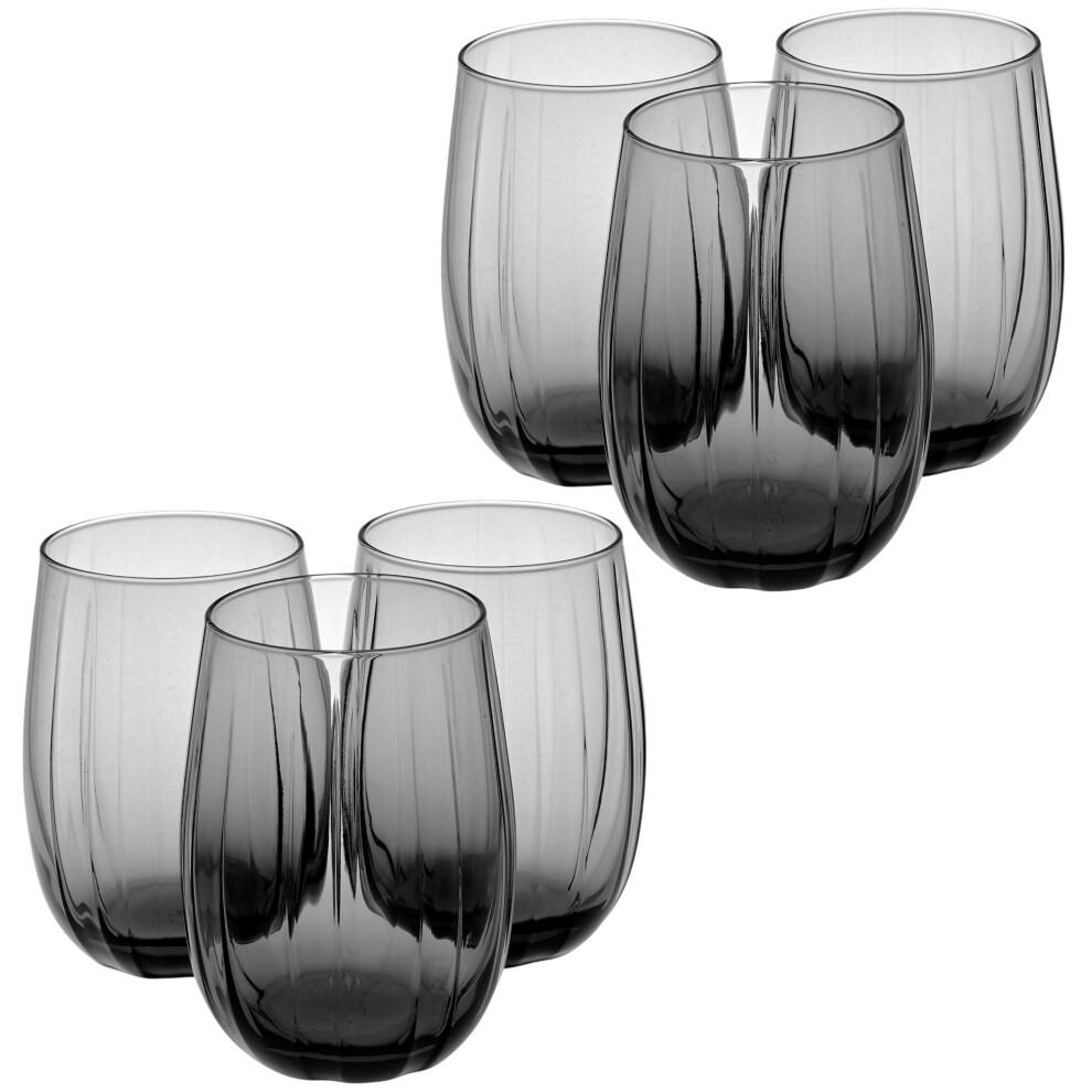 (6 Pcs Dark Grey 380ml) Linka Coloured Glasses Tall & Short Cocktail Tumblers