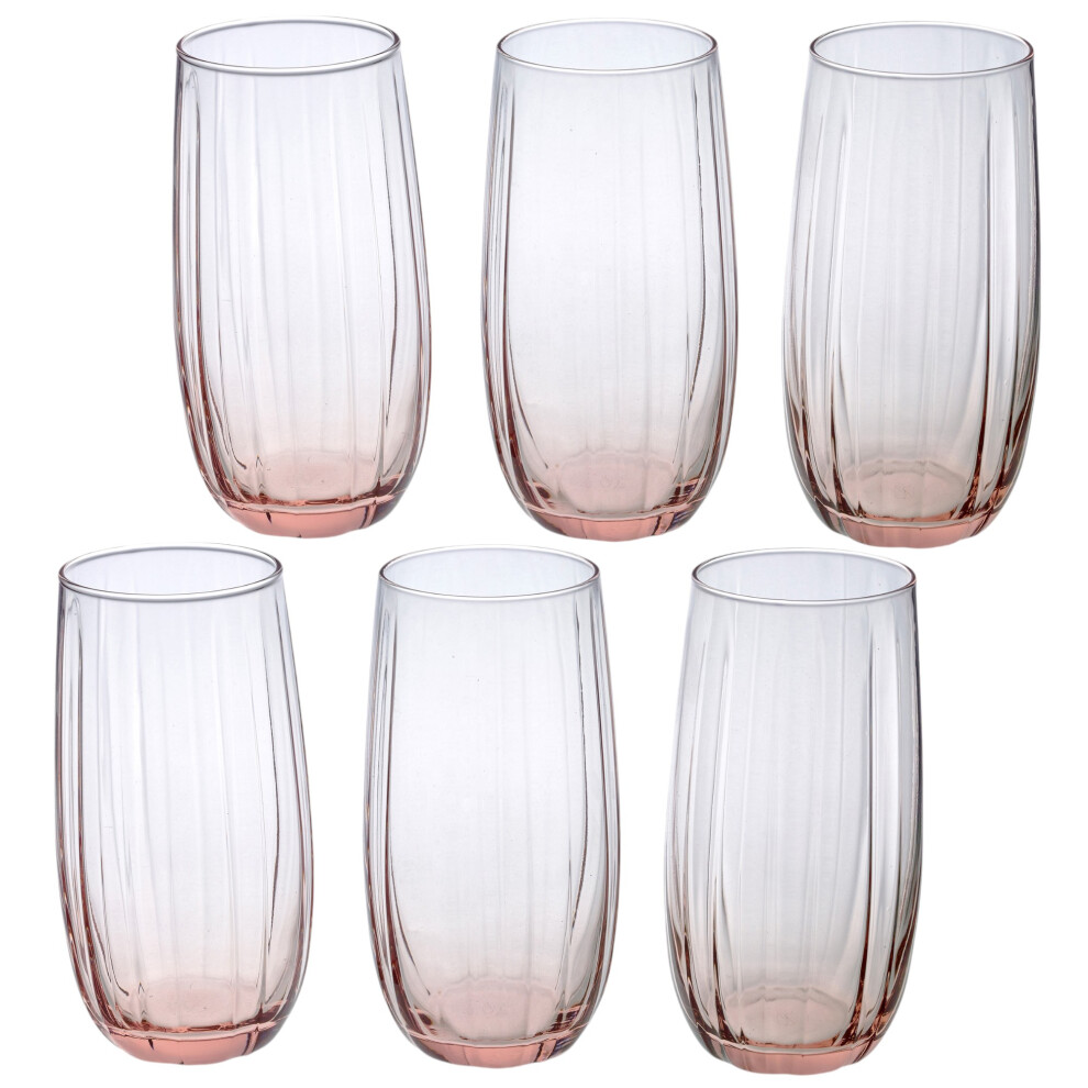 (6 Pcs Pink 500ml) Linka Coloured Glasses Tall & Short Cocktail Tumblers