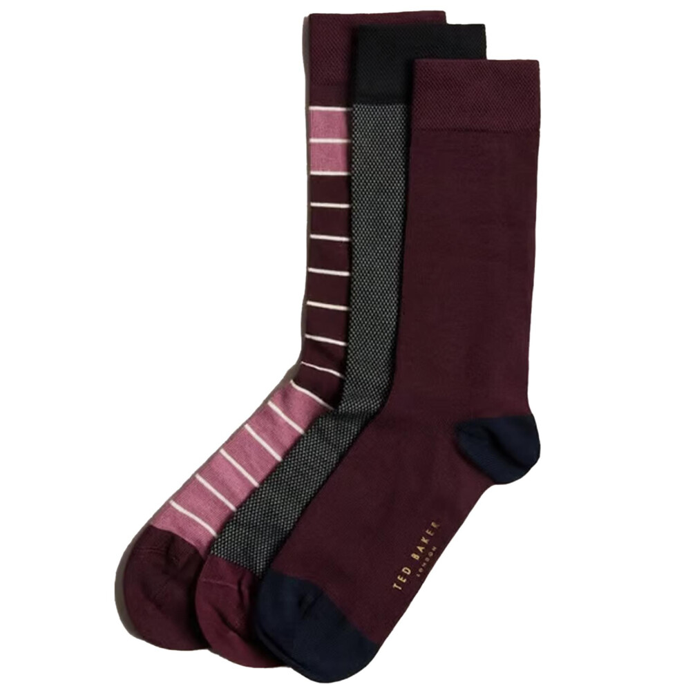 (Red, One Size) Ted Baker Mens Crew Socks 3 Pack Gift Set