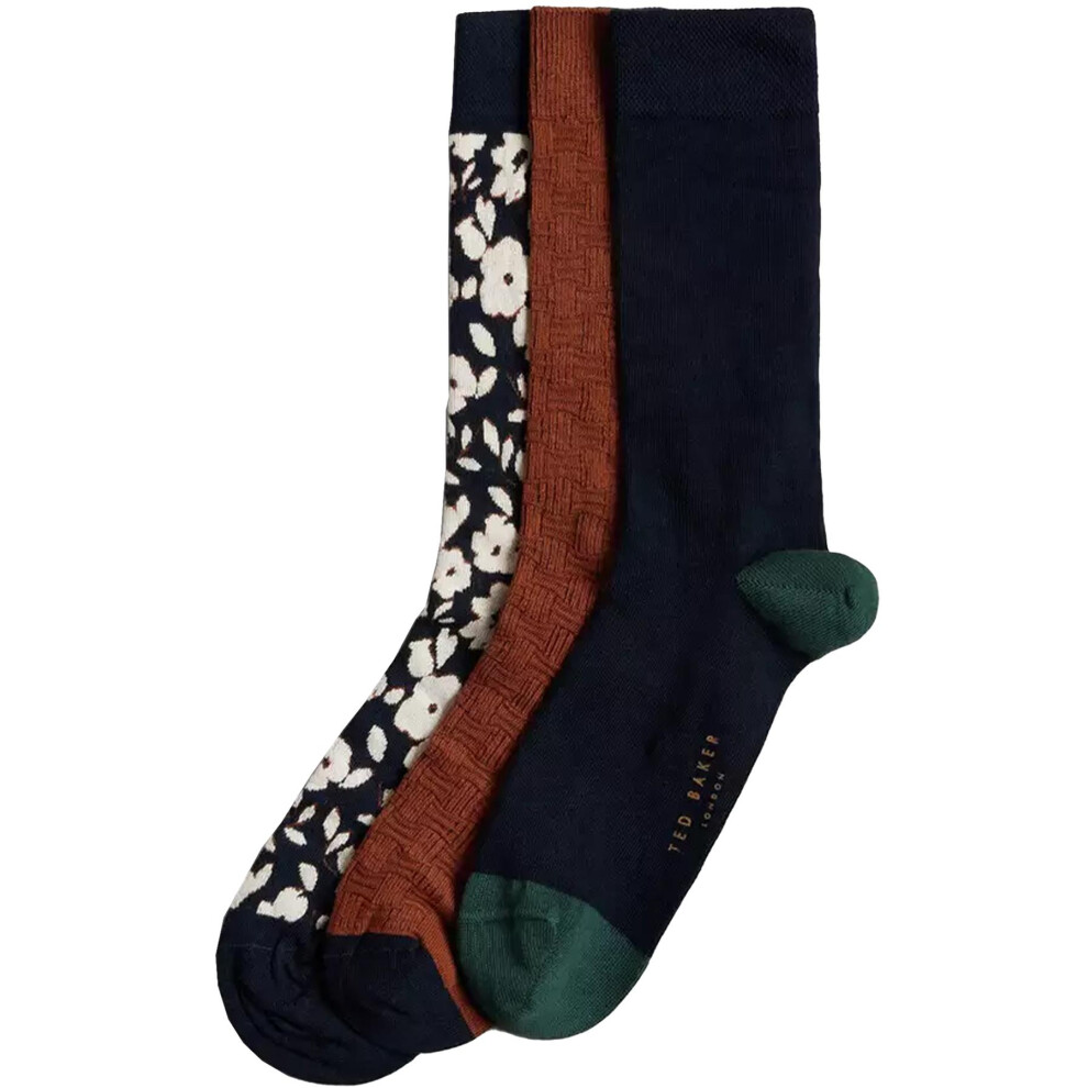 (Navy, One Size) Ted Baker Mens Crew Socks 3 Pack Gift Set