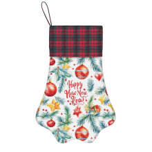 (Happy New Year Seamless Pattern=10438) Paw Christmas Stockings Buffalo Tartan Plaid for Cats Dogs Pet Hanging Xmas Tree Decorations