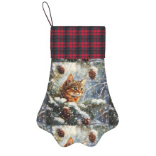 (Adorable Cat On Snowy Tree Branch - Christmas Watercolor Painting=10297) Paw Christmas Stockings Buffalo Tartan Plaid for Cats Dogs Pet Hanging Xmas Tree Decorations