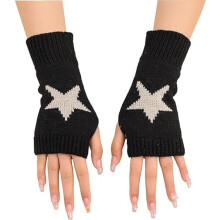 Women's Fingerless Star Pattern Gloves - Warm Knitted Wrist Warmers with Thumb Hole Y2K Accessories