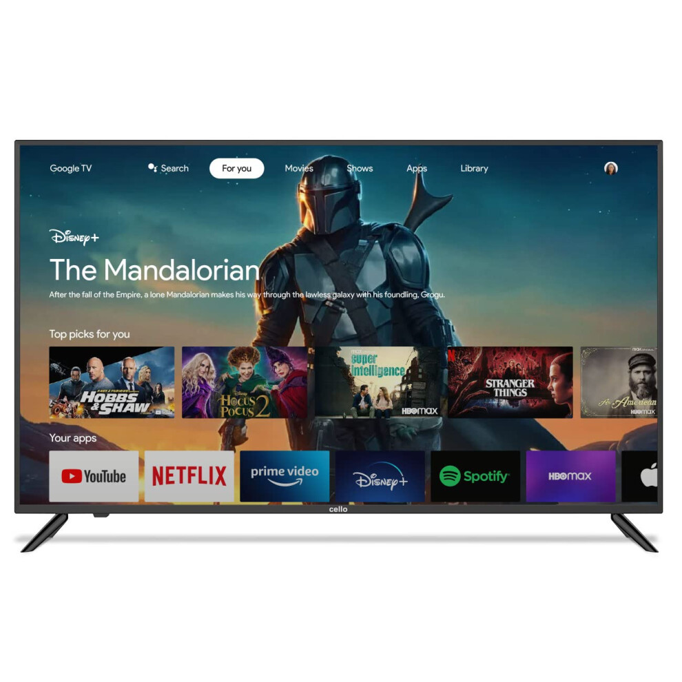 Cello ZG0256 65 inch 4K Ultra HD Smart Android TV with Freeview Play, Google Assistant, Disney+, Netflix, Prime Video, Apple TV+, Made in the UK