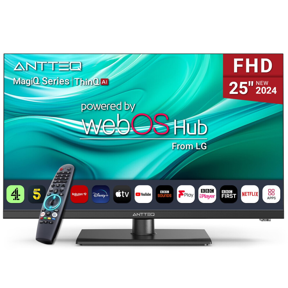 Antteq Black 25 Inch Smart Tv, Webos Fhd Tv Magiq 25" With Thinq Ai Voice Magic Remote, Bbc Freeview Netflix Youtube Airplay Wifi 2024 Televisions