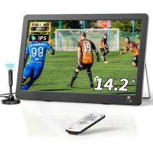 Desobry 14.2 Inch LCD 1080p Portable TV with freeview, outdoor tv, DVB/T2 Tuner, Rechargeable Battery Operated, Built-in TV Stand, HDMI Input, USB, AV