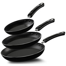 KICHLY Non Stick Frying Pan Set - 3 Pcs Induction Hob Pan Set - Professional Chefs Pan Sets Non Stick - Kitchen Cookware 20cm, 24cm, and 28cm, Black