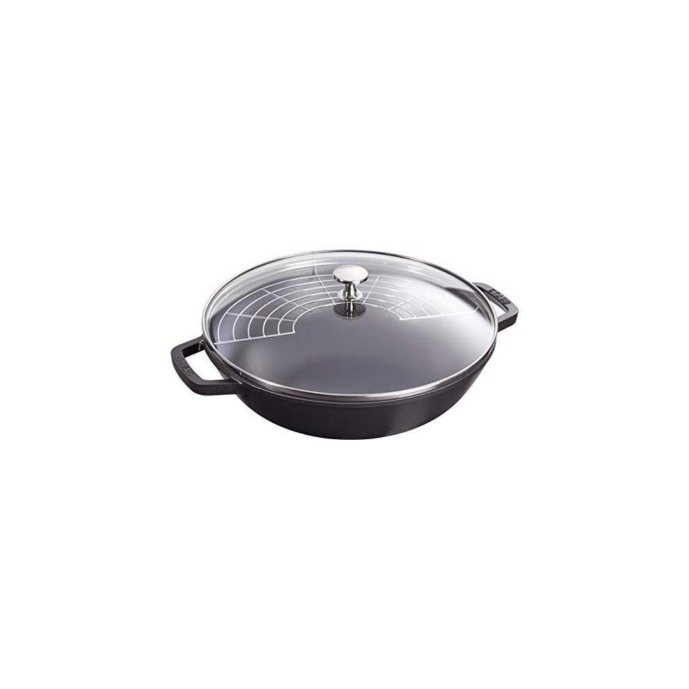 STAUB Wok Round, Black, 30 cm (Includes Lid and Steaming Rack)