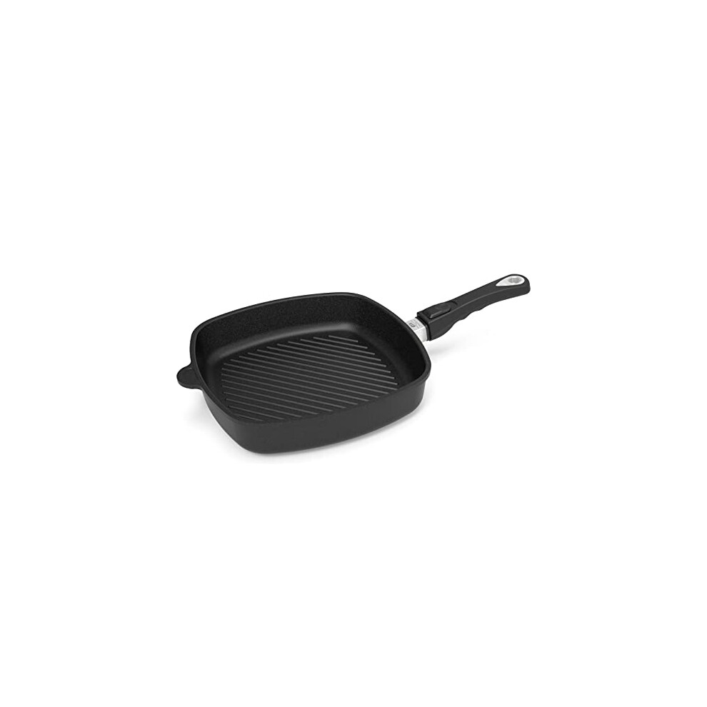 AMT Gastroguss Corner pan with grill base, 28 cm x 28 cm, 5 cm high, removable handle, cast aluminium (aluminium), Lotan? non-stick coating for-image-OPC-PFNX2TY-NEW
