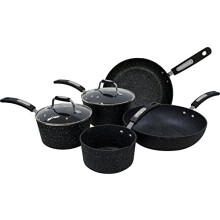 Scoville Neverstick 5 Piece Kitchen Cookware Set - Non Stick Coated, Milkpan, Saucepans, Frying Pan & Wok, Easy Grip Handles, Black