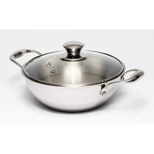 Zinel 5036 Tri-Ply Wok with Glass Lid, 4.3L-26cm, Stainless Steel