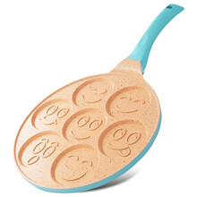 Joejis 7 Hole Pancake Pan 26cm - Smiley Faces Mold - Non Stick and Induction Suitable - Lightweight Cast Aluminium - Mini Pancake Frying Pan - Fun