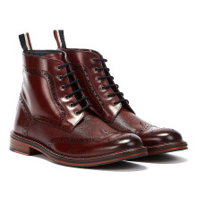 (Red, 9 (Adults')) Ben Sherman Alfred Brogue Leather Men's Burgundy Boots