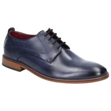 (Blue, 11 (Adults')) Base London Script Washed Leather Men's Navy Oxford Shoes