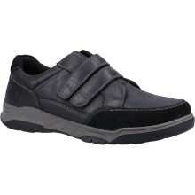 (Black, 12 (Adults')) Hush Puppies Fabian Double Strap Leather Men's Black Loafers