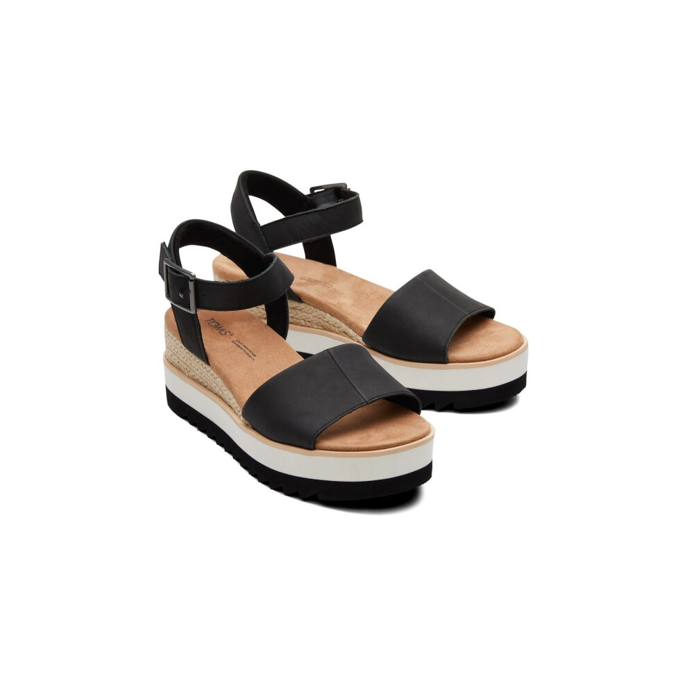 Toms (Black, 7 (Adults')) Diana Leather Women's Black Wedges
