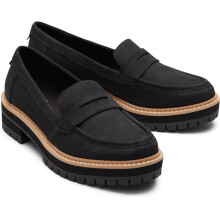 (Black, 7 (Adults')) TOMS Cara Leather Women's Black Loafers