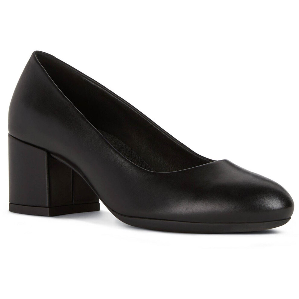 Geox (Black, 8 (Adults')) D Eleana A Leather Bovine Full Grain Women's Black Heels